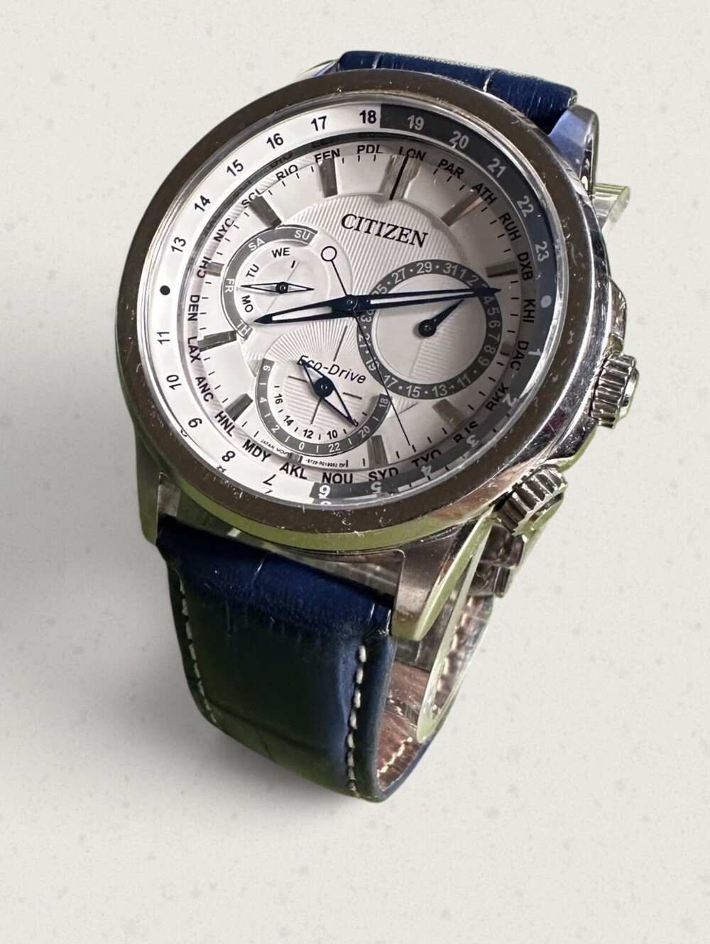 Citizen Calendrier Eco-Drive Solar Blue White Leather Watch 8729-R005987